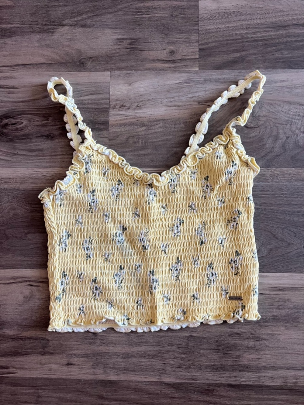 Hollister Yellow Floral Smocked Tube Cami with Ruffle Straps